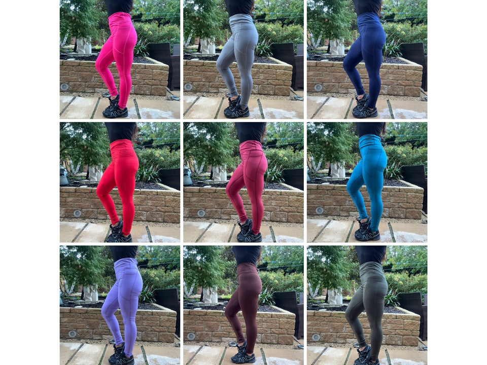 NEW Plain colour fleece lined winter sports running leggings with