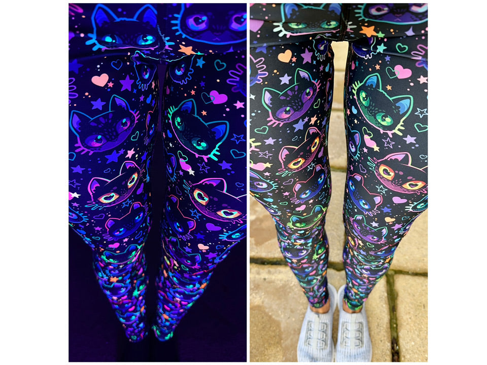 Cosmic Kitty UV Glow Sports Leggings | Gym & Running UK