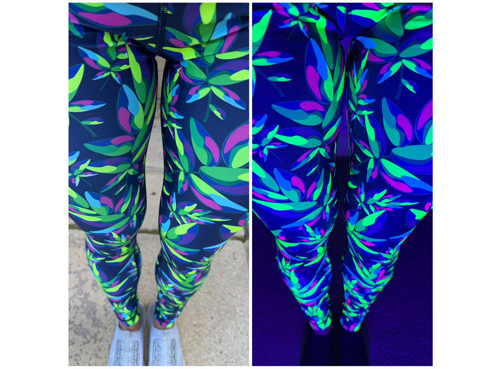 Lumileaf Glow Gym Leggings UK Neon Leaf Print Activewear