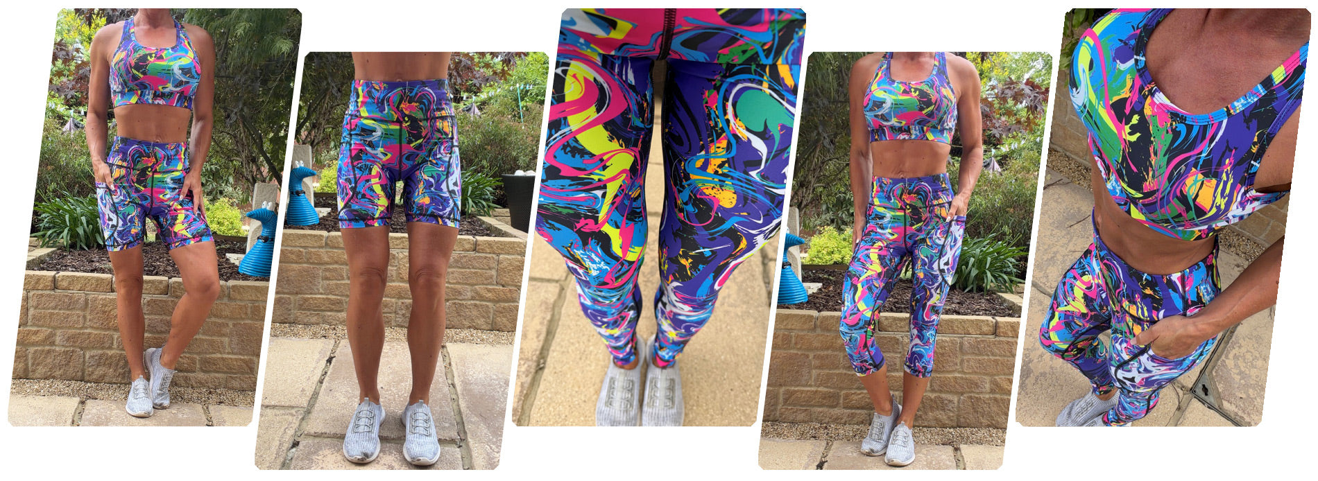 Model wearing Colour Riot squat proof high waisted leggings with deep thigh pockets