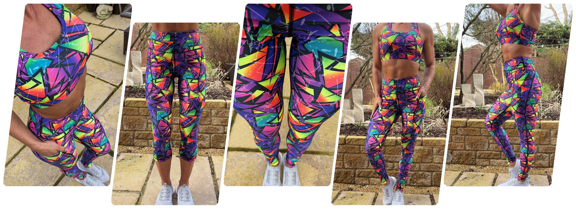 Model wearing Electra squat proof high waisted leggings with deep thigh pockets