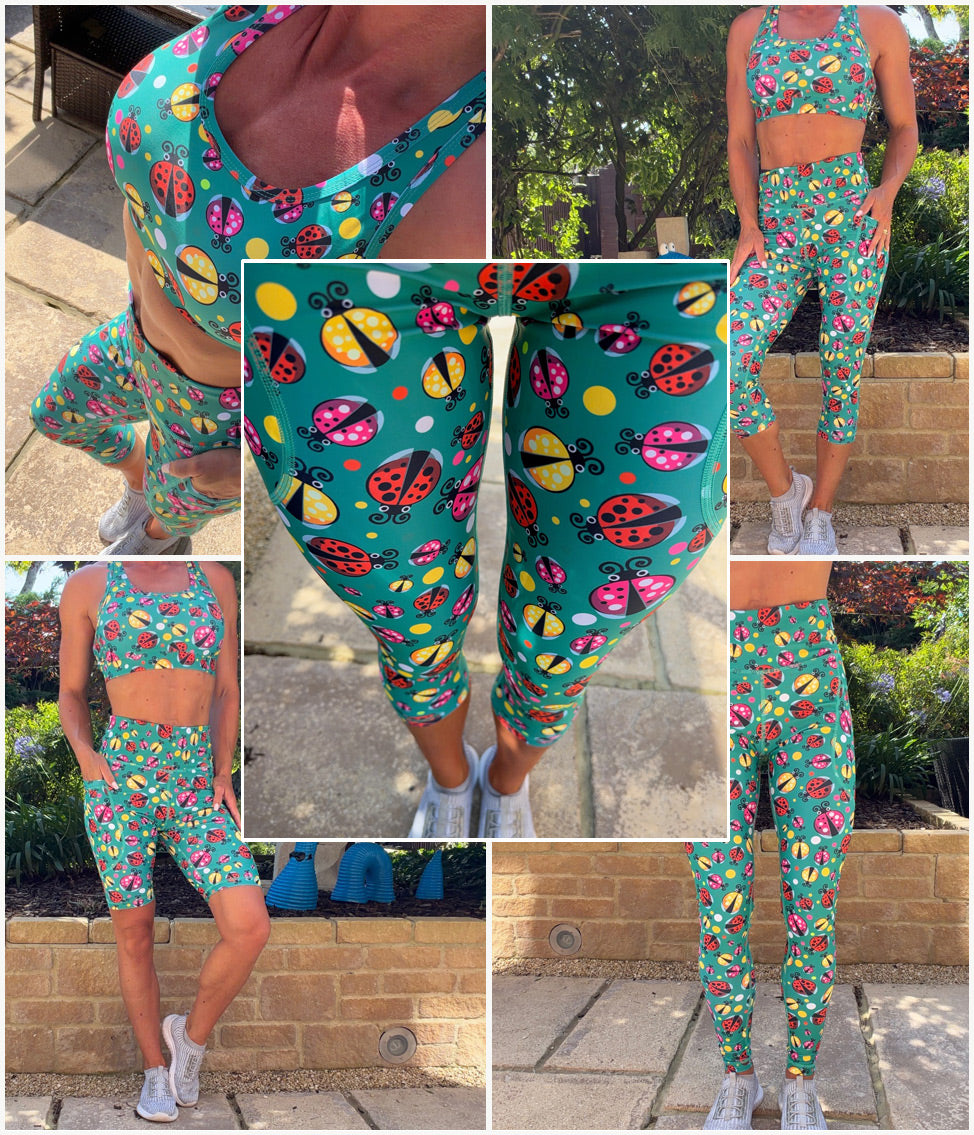 Ladybug high waisted squat proof leggings with ladybird pattern and thigh pockets