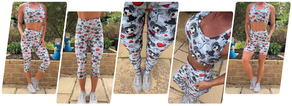 Model wearing Little Miss Voodoo squat proof high waisted leggings with deep thigh pockets