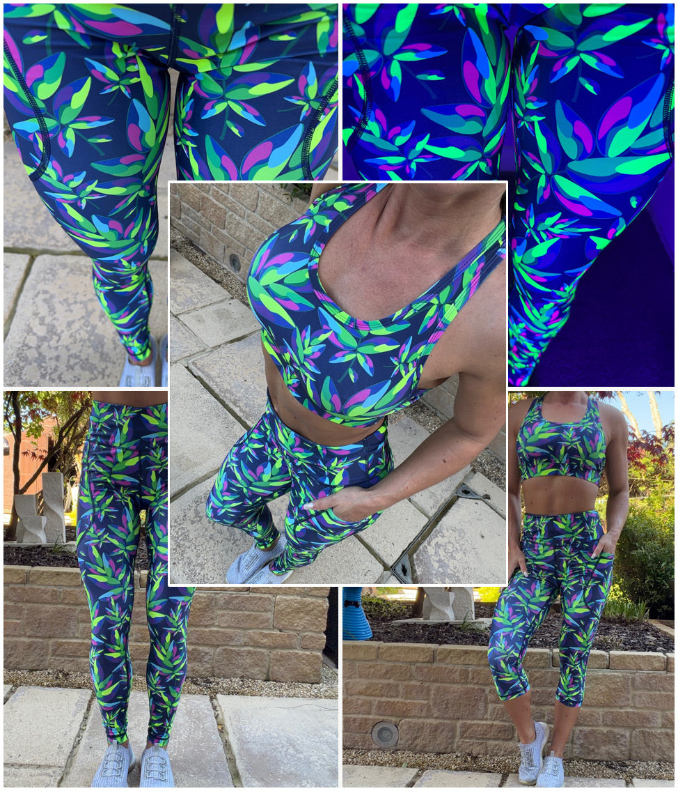 Lumileaf high waisted squat proof leggings with leaf pattern and thigh pockets