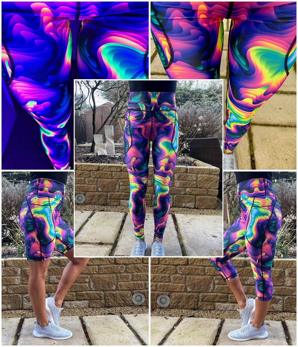 Luminava UV reactive high waisted leggings with thigh pockets