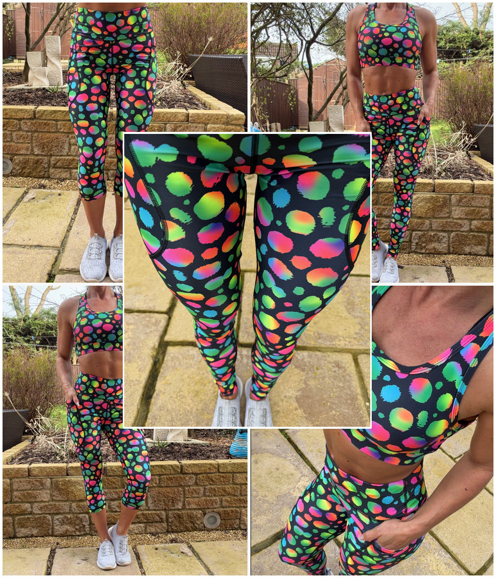 Neon Nova high waisted squat proof leggings with thigh pockets