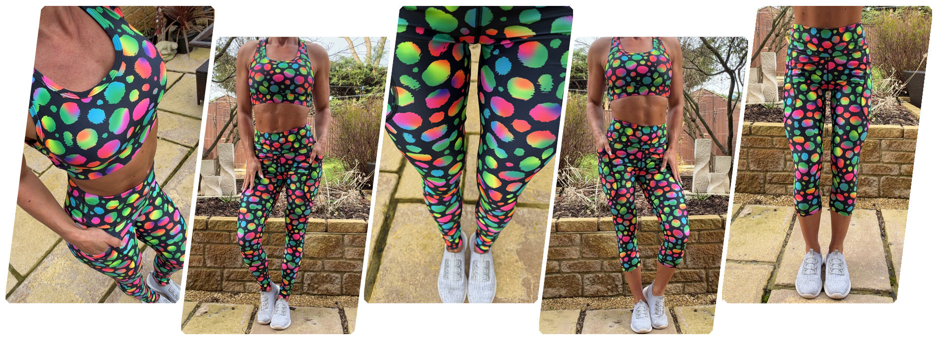 Model wearing Neon Nova squat proof high waisted leggings with deep thigh pockets