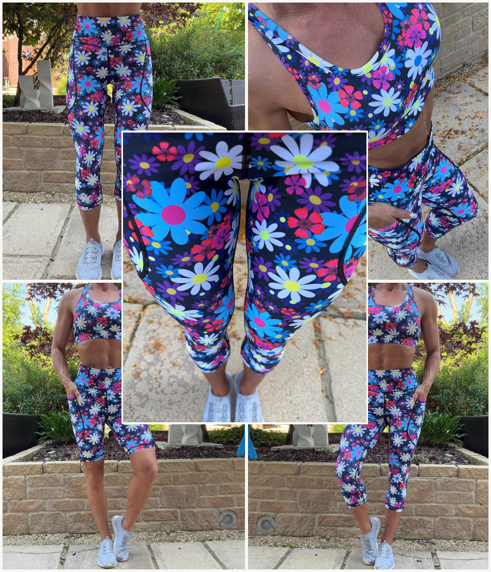 Petalpop high waisted squat proof leggings with floral pattern and thigh pockets