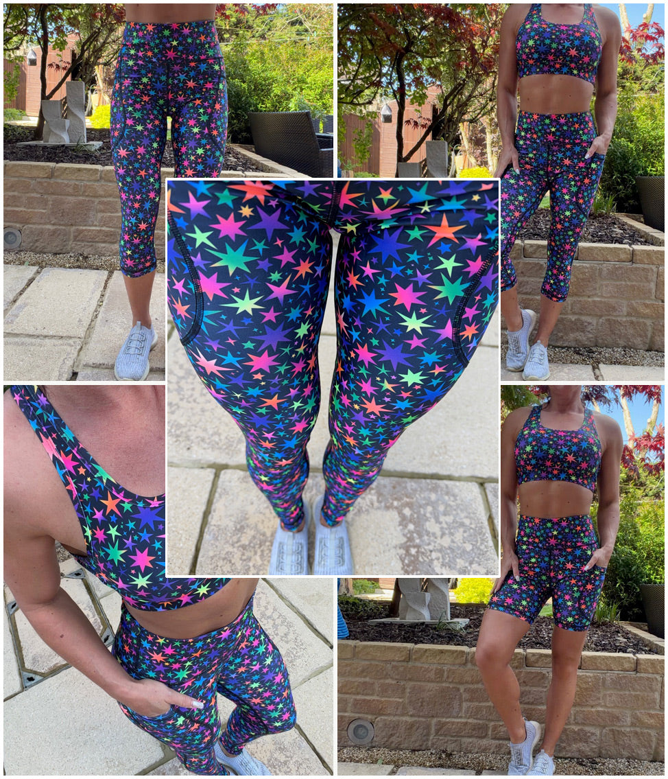 Starpop high waisted squat proof leggings with star pattern and thigh pockets