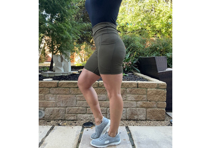 Army Green Essentials Mid Shorts with Thigh Pockets
