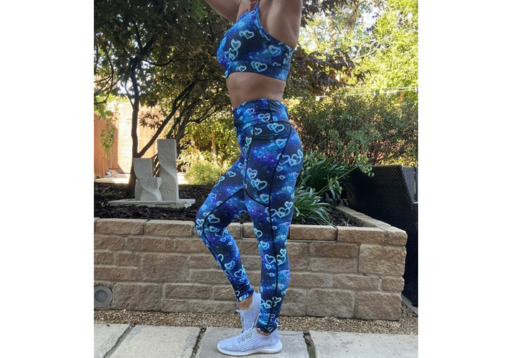 Blue Galactica leggings with pockets