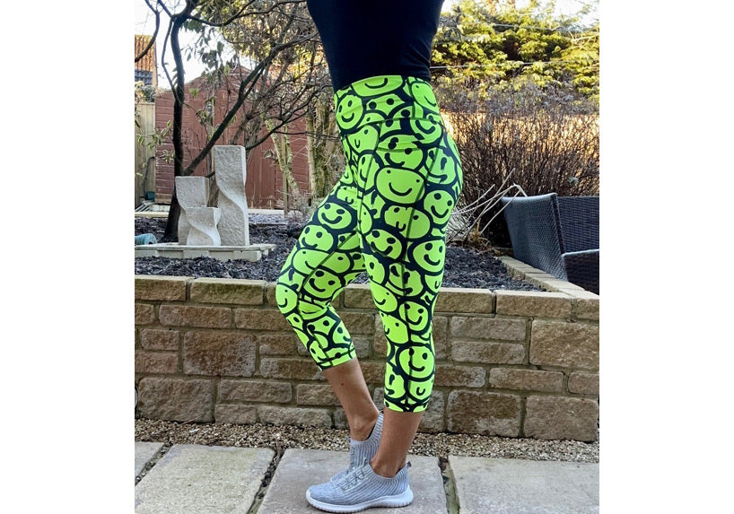 Capri Neon Smiles Leggings with pockets