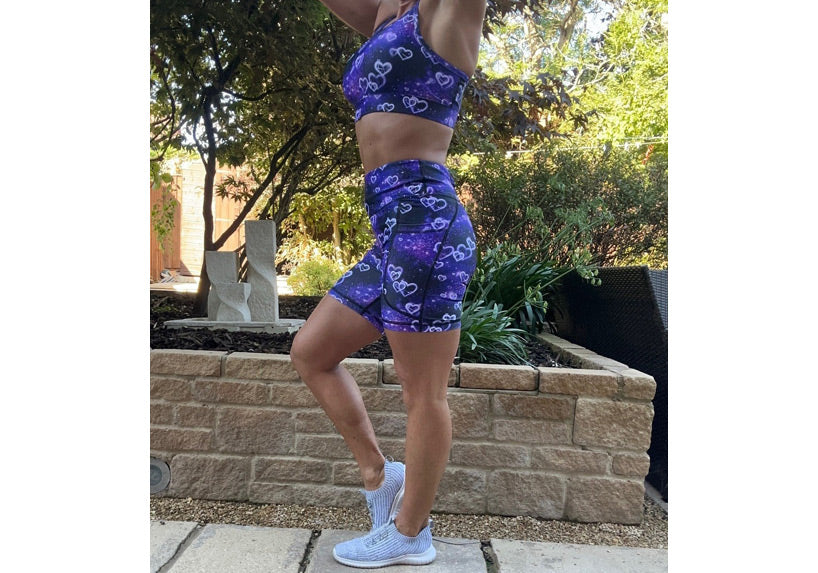 PRE ORDER Purple Galactica Mid Shorts with pockets