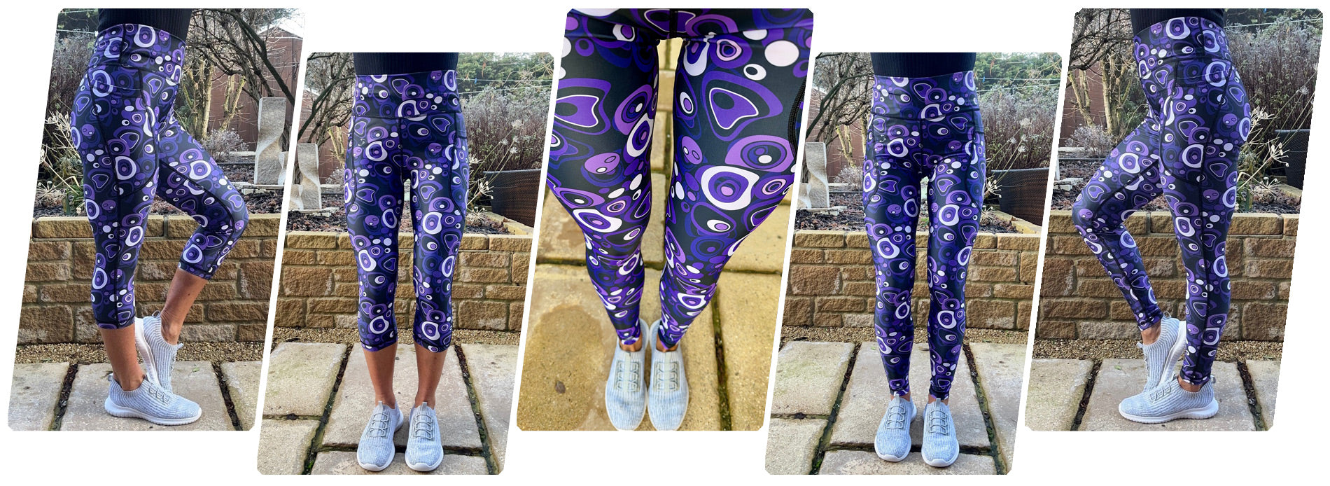 Model wearing Violetta squat proof high waisted leggings with deep thigh pockets