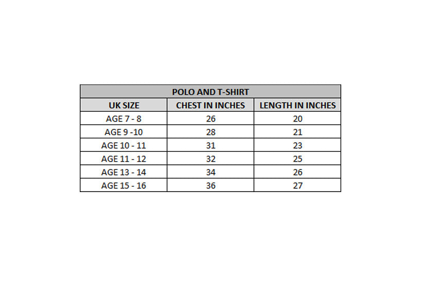 x kart kids size chart polo & t-shirt