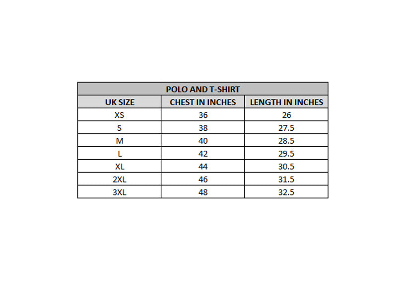 x kart size chart polo & t-shirt