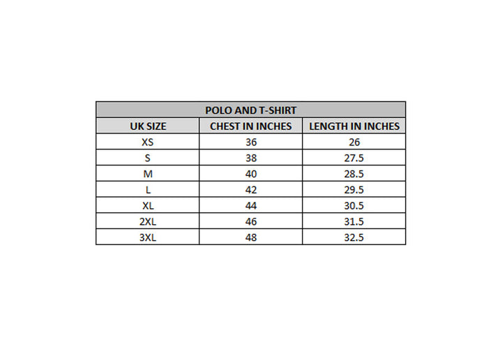 x kart size chart polo & t-shirt