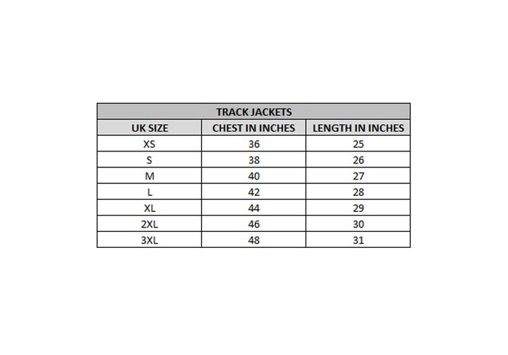 x kart size chart track jacket