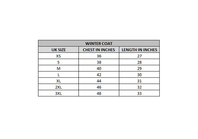x kart size chart winter coat
